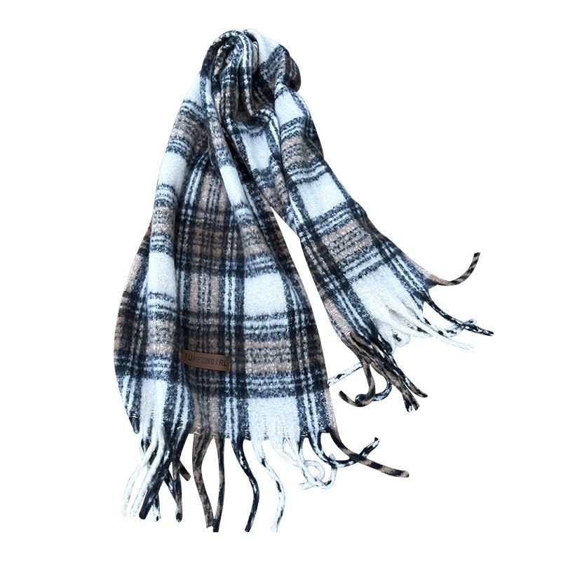 Autumn and winter new Maillard plaid scarf women's extended versatile high-end warm thickened scarf