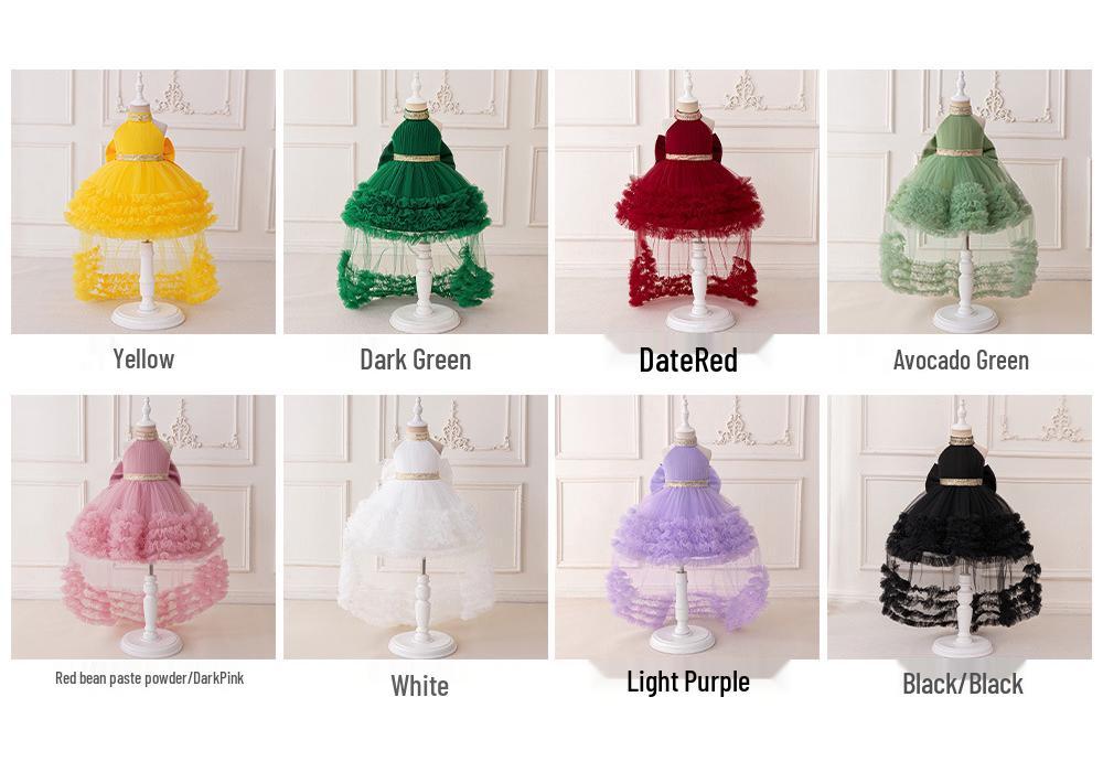 European Newborn Sequined Off-Shoulder Birthday & Christening Gown with Frilled Long Train Skirt