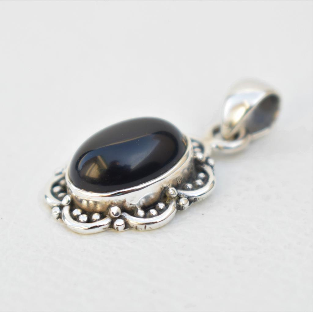 Natural Black Onyx Pendant, Solid 925 Sterling Silver Pendant, Boho Pendant, Oval Onyx Pendant, Birthstone Pendant, Gift for Friends