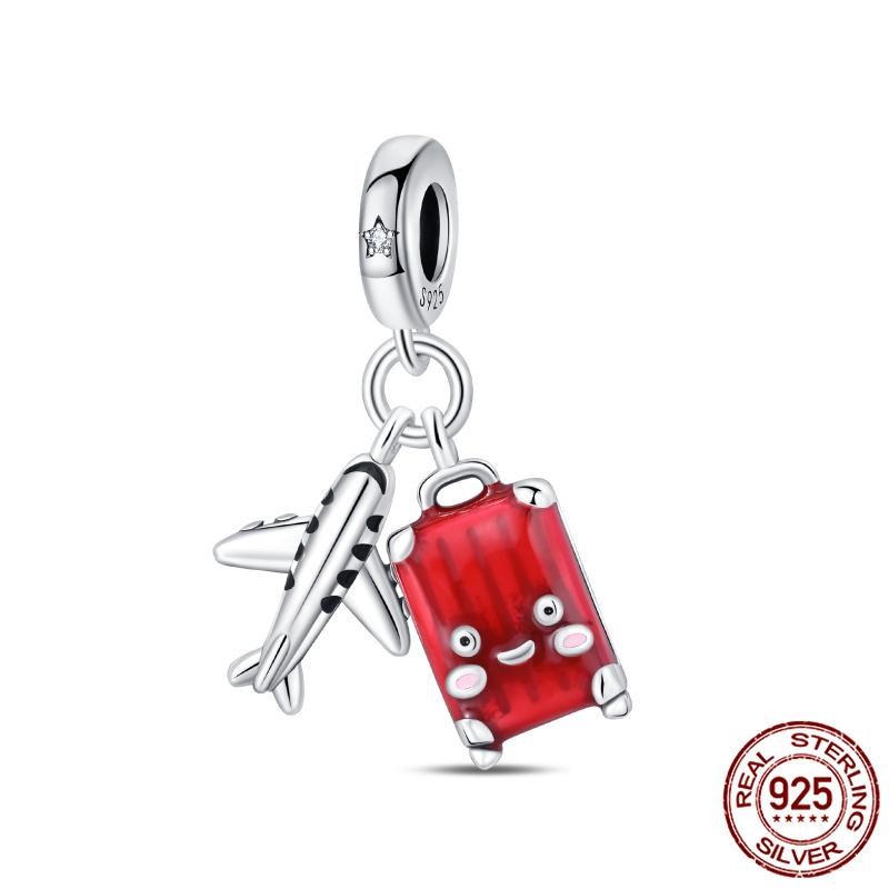 Luggage Airplane Passport Three-Piece Setcopper Charms Fitoriginal Bracelet Jewelry Making For Women Gift