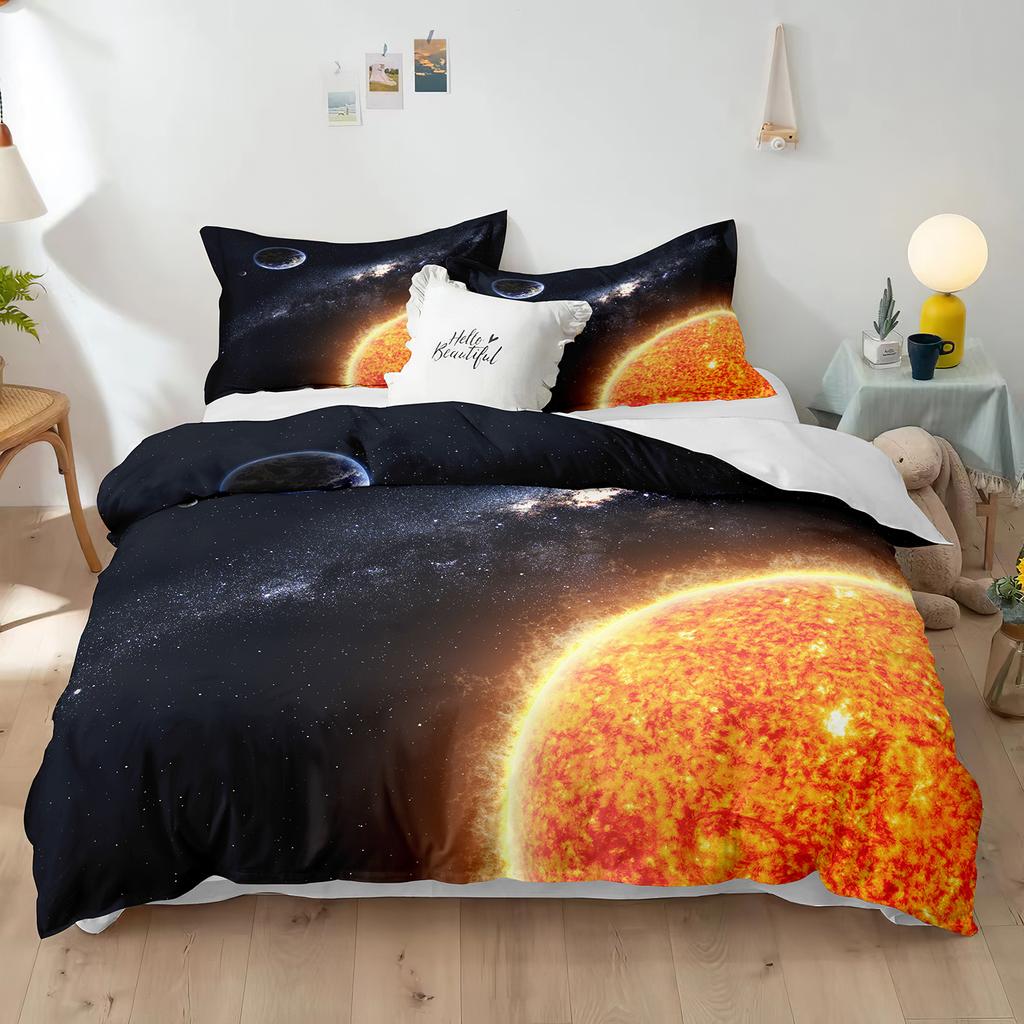 Set de husă de pilotă cu temă planeta uriașă 3D Mercury Galaxy Space Blue King Queen, dimensiune dublă, husă de cuvertură din poliester pentru copil, băiat, fată