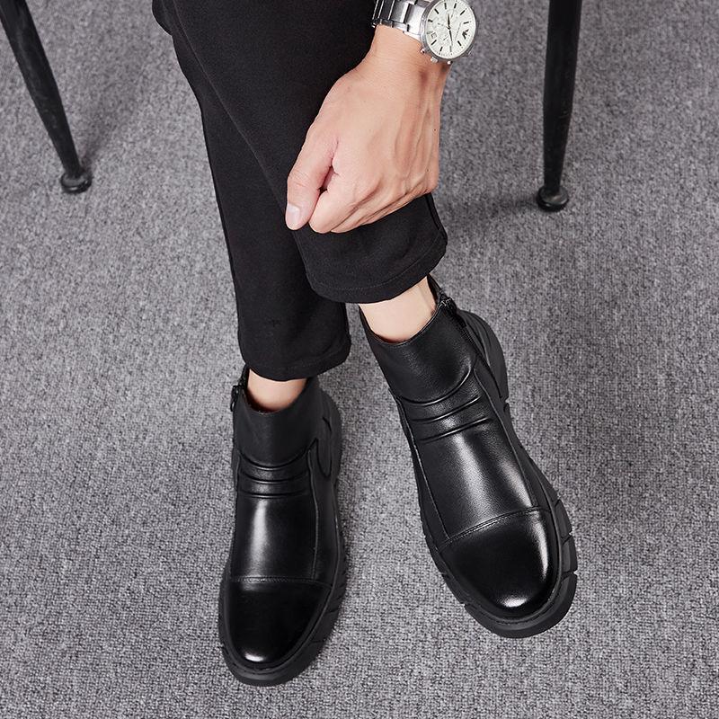 Martin boots winter men's leather shoes leather high-top boots velvet warm British cotton shoes casual leather boots men