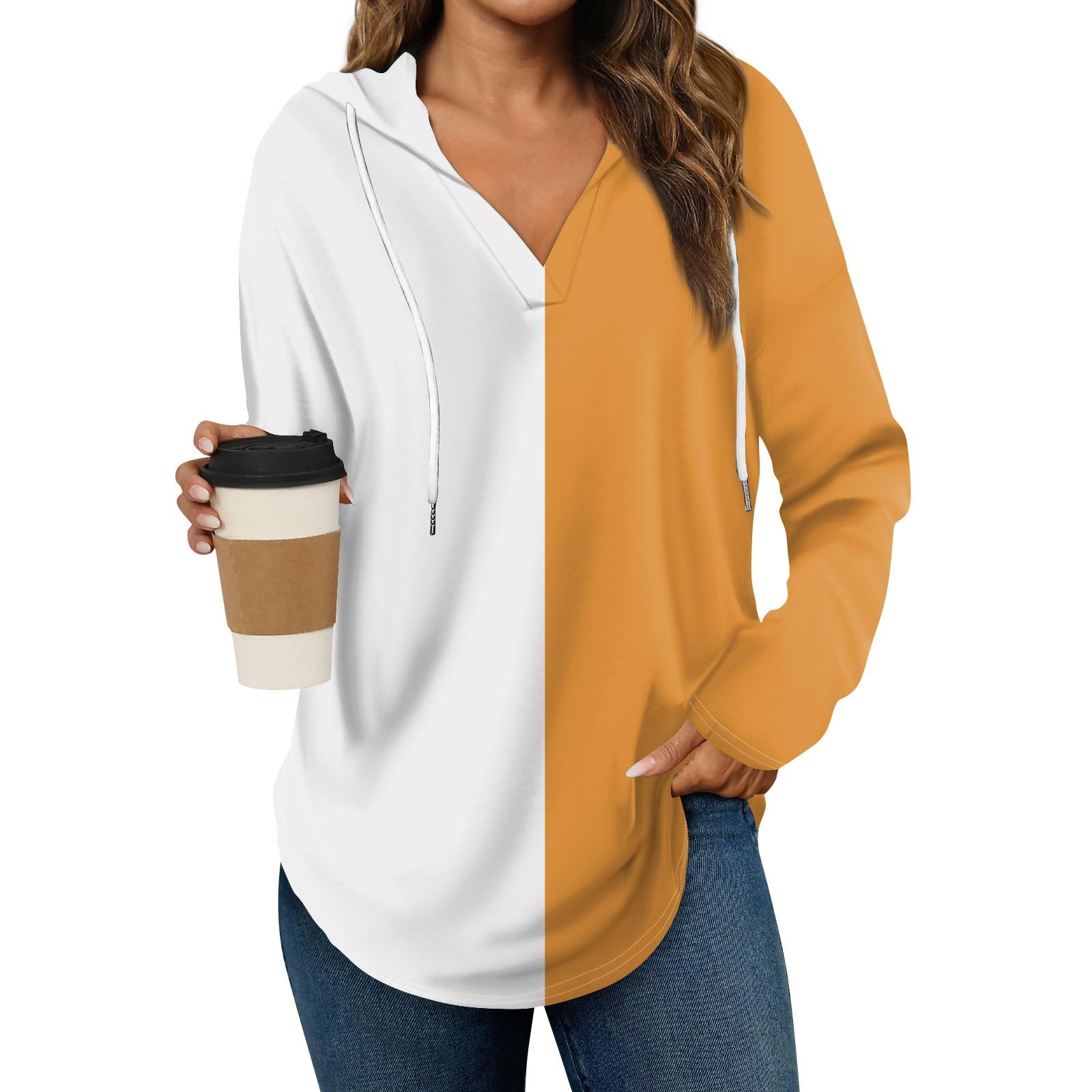 

Женская мода повседневная V-образный вырез завязка полосатый принт длинный рукав топ XL жёлтый