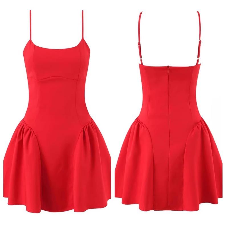 New sexy square collar red waist suspender dress short princess dress tide