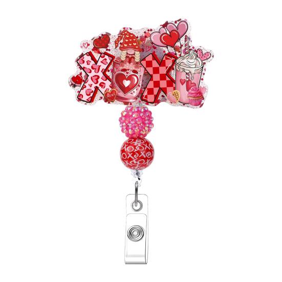 Gör-det-själv Pärlförsedd Märkeshållare Alla hjärtans dag Märkesklämma Justerbar Utfällbar Snodd för Nycklar ID-kort Kreativ Gåva för Par Vänner