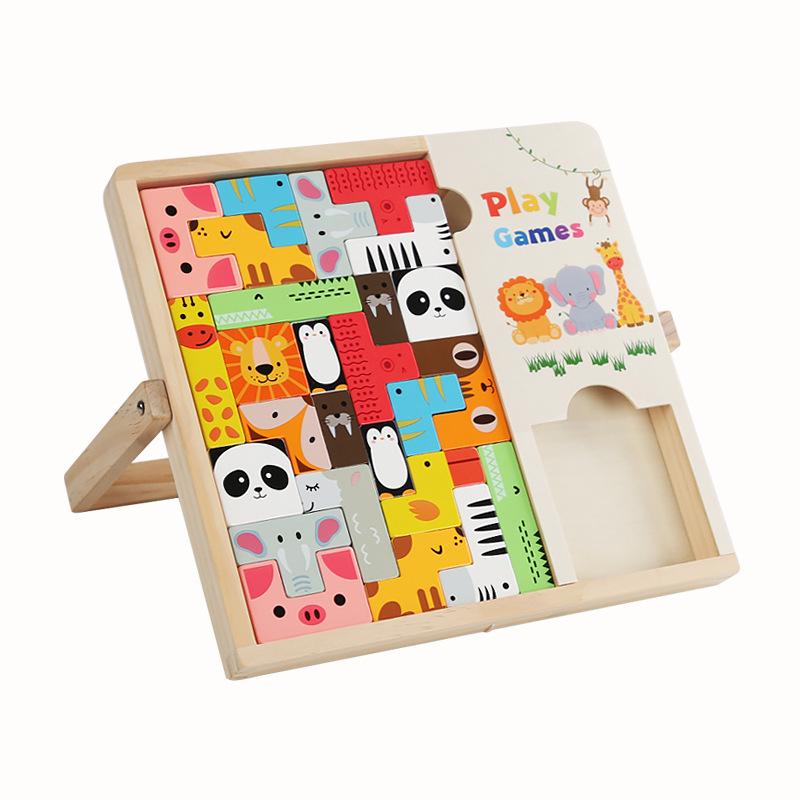 Kids' Enlightenment 3D Wooden Puzzle Blocks - Tetris Style Educational Toy