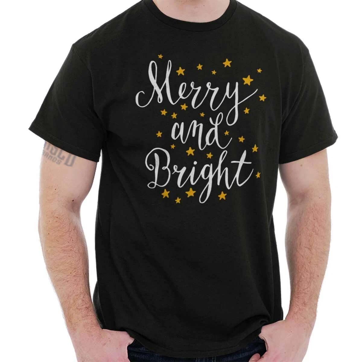 Merry And Bright Christmas Holiday Xmas Gift Womens Short Sleeve Crewneck Tee XS