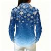 Women's Casual Long Sleeve Christmas Print Button Front Top with Collar and Side Slits