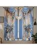 2 Pieces of Light Blue Flower Wedding Printed Curtains, Pole Bag Curtains 42*84, Home Decoration, Room Decoration
