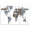 Three Piece Picture Canvas Print World Map Abstract