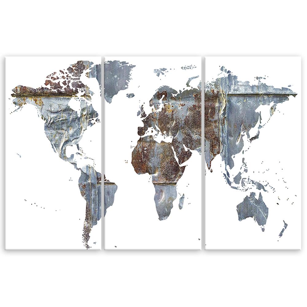 Three Piece Picture Canvas Print World Map Abstract