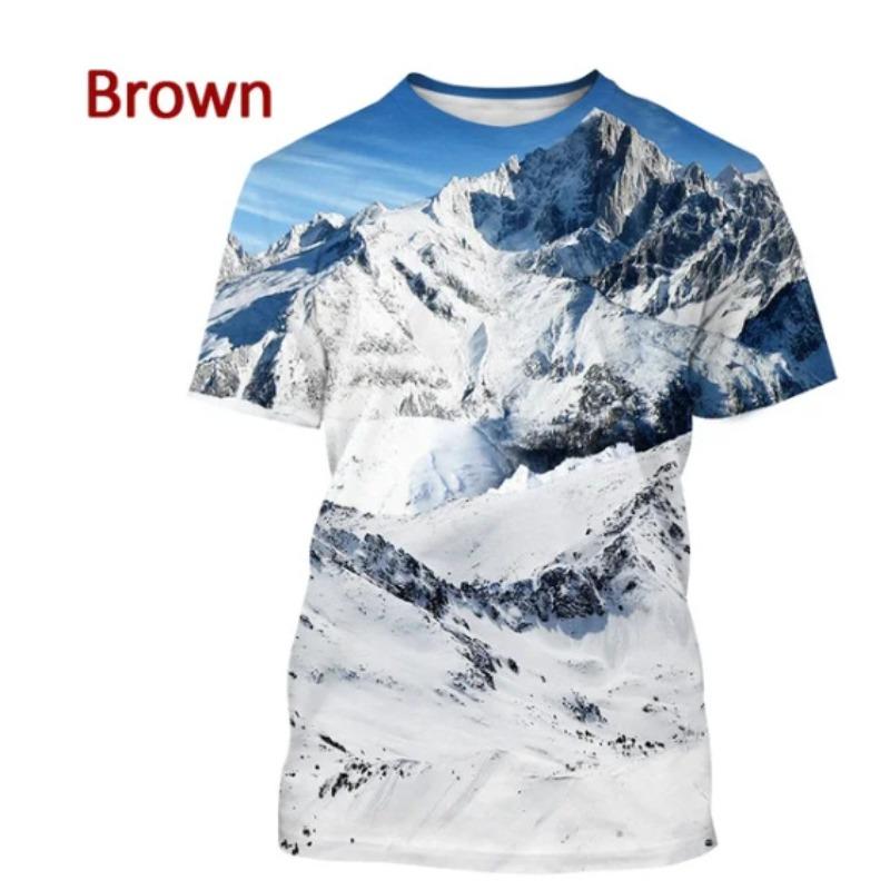 Men's 3D Printed Street Fashion T-Shirt Snow Mountain Scenery Print Short Sleeve O-Neck Pullover casual top