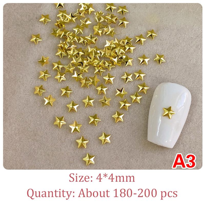 1 Bag Hollow Star Nail Art Charms 3D Metal Five-Pointed-Star Gold Silver Diamond Nail Decoration Luxury Manicure Accessories