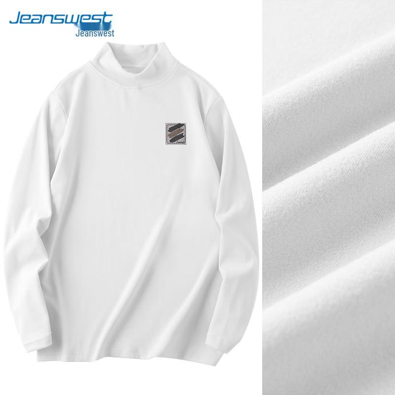 Jeanswest Men's Fleece-Lined Semi-High Collar Long Sleeve T-Shirt