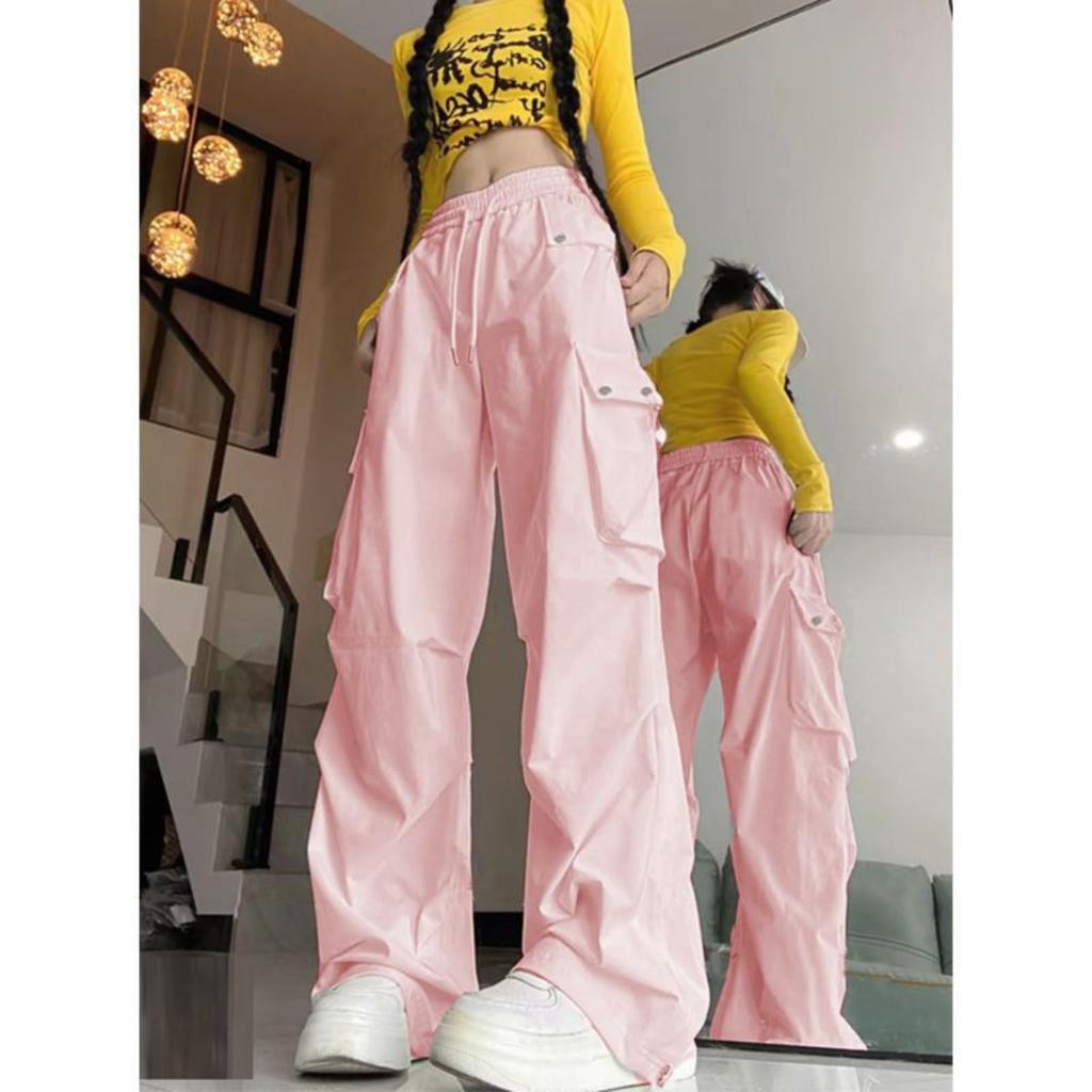 American Style Large Pocket Cargo Pants Women's Spring Summer New Style Wide Leg Pants Loose Slimming Casual Sports Pants