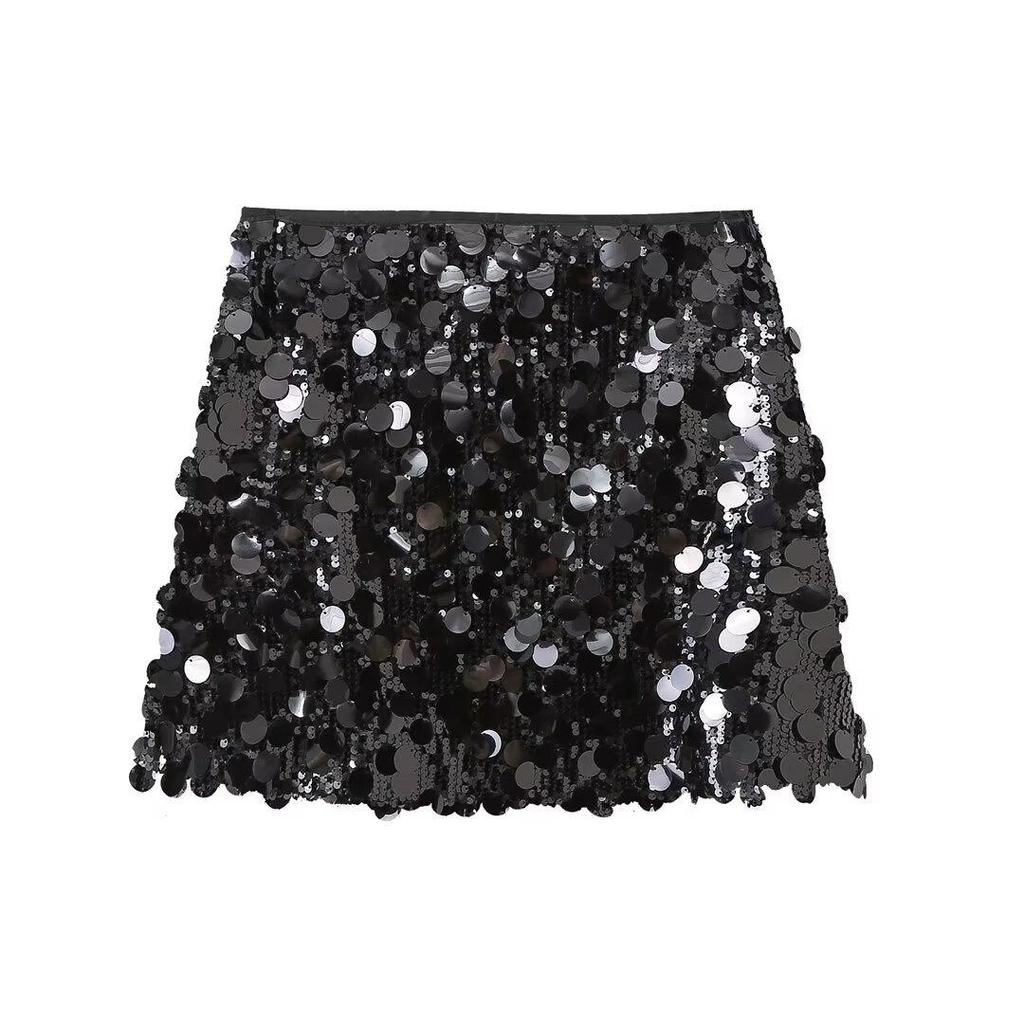Moda Donna Minigonna Lurex Monocolore con Zip Laterale Vita Alta Vintage Gonna Chic da Donna