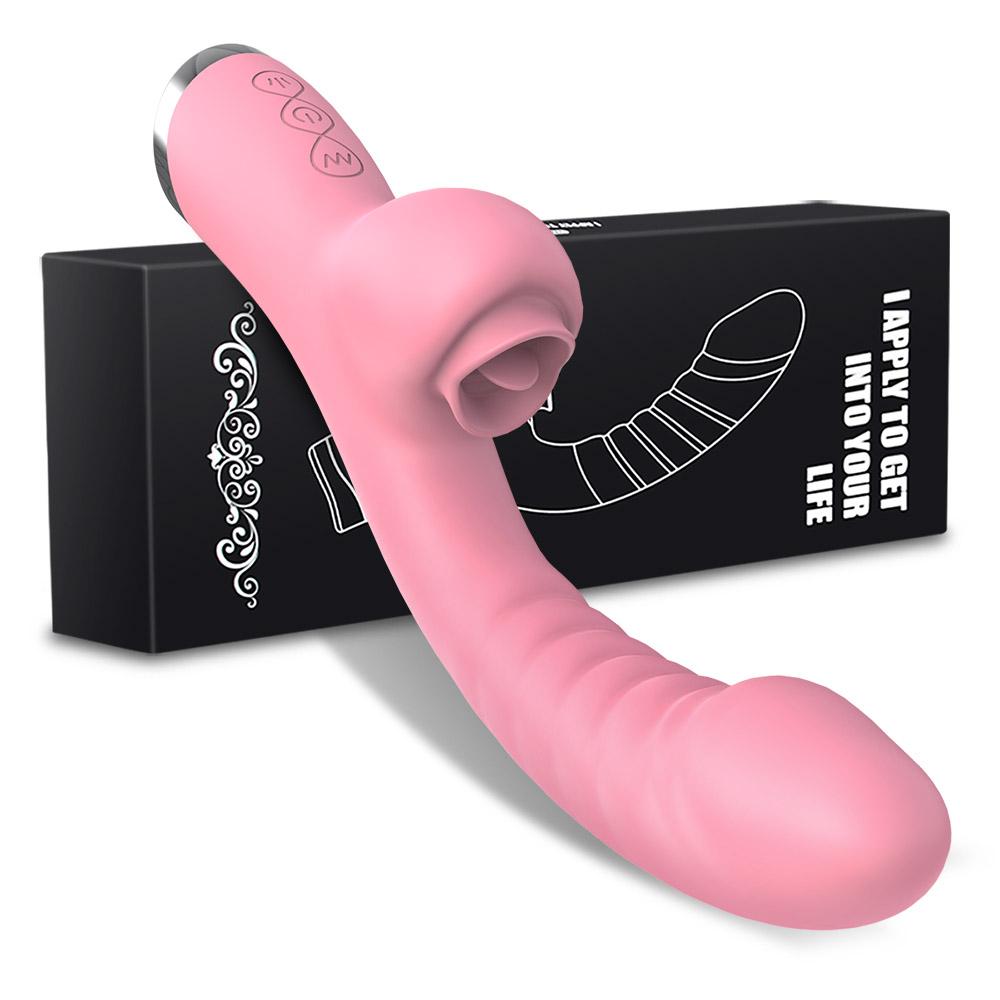 Vibrator For Women 2 In 1 Licking Machine Clitoris Stimulator G-Spot Powerful Vibro Dildo Wand Female Clit Sucker Adult Sex Toys