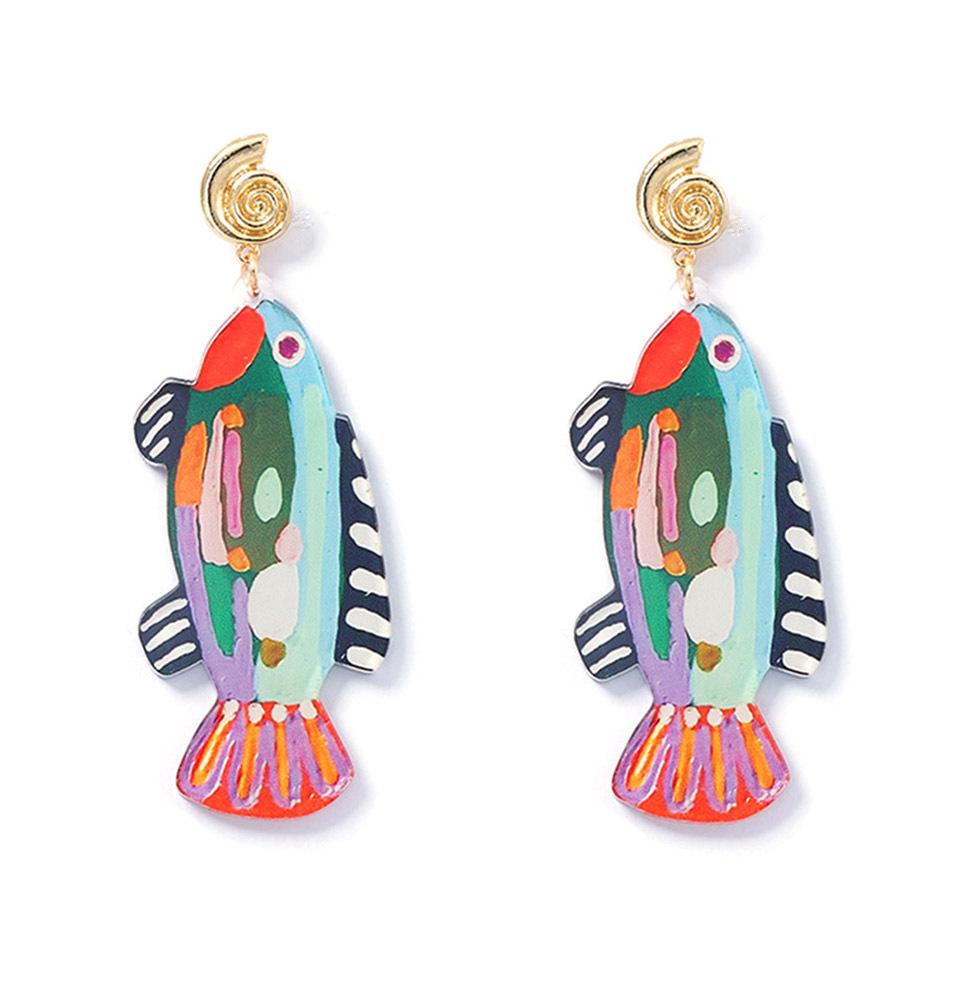 Holiday sea breeze new fashion design acrylic tropical fish series earrings cute niche earrings