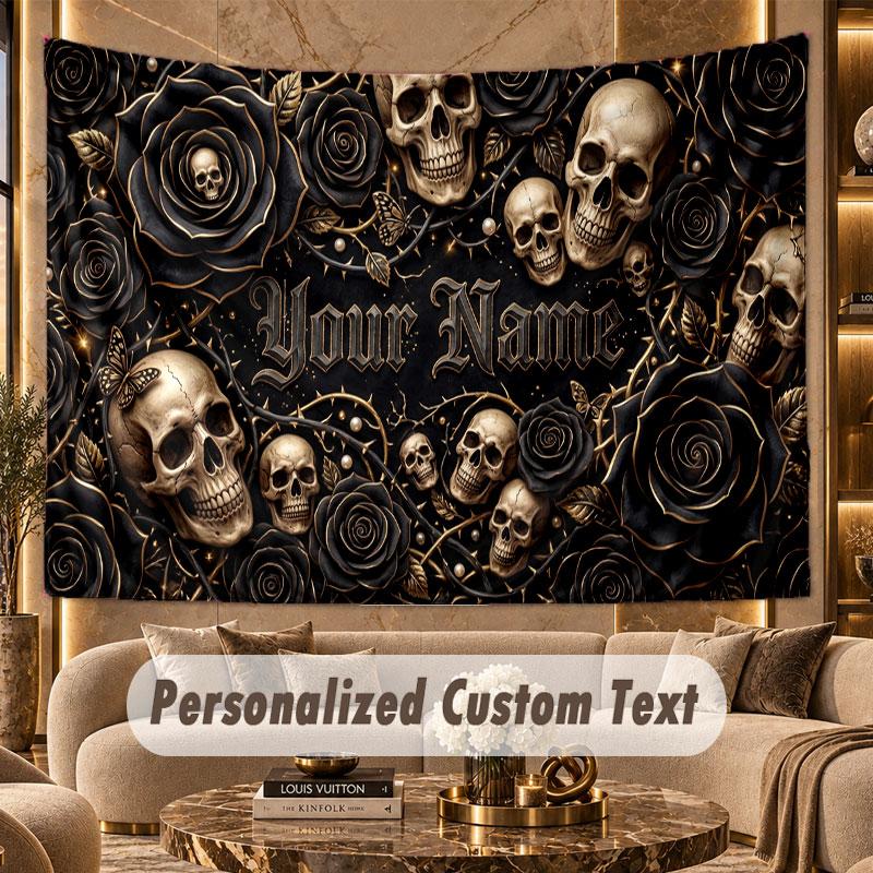 Skull Gothic (388) Theme Wall Tapestry Customized With Name Text Personalized Hanging Tapestry For Bedroom Living Room Decor