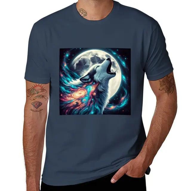 Cosmic Wolf Howg At the Moon TShirt Plus Size Tops New Edition Kawaii Clothes Tshirts for Unisex