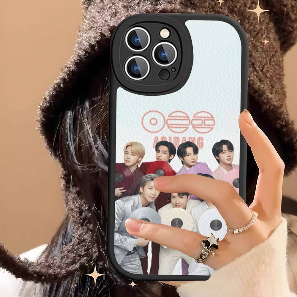 Custodia per Telefono in Pelle Kpop BTS Bangtan Boys Per IPhone 16 15 14 13 12 11 Pro Max Plus Cover