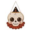 Rustic Wood Skull Decor Halloween Wooden Hanging Pendant with Lanyard, Retro Ghost/Pumpkin/Skull/Black Cat Holiday Yard Accents Decorations for Front