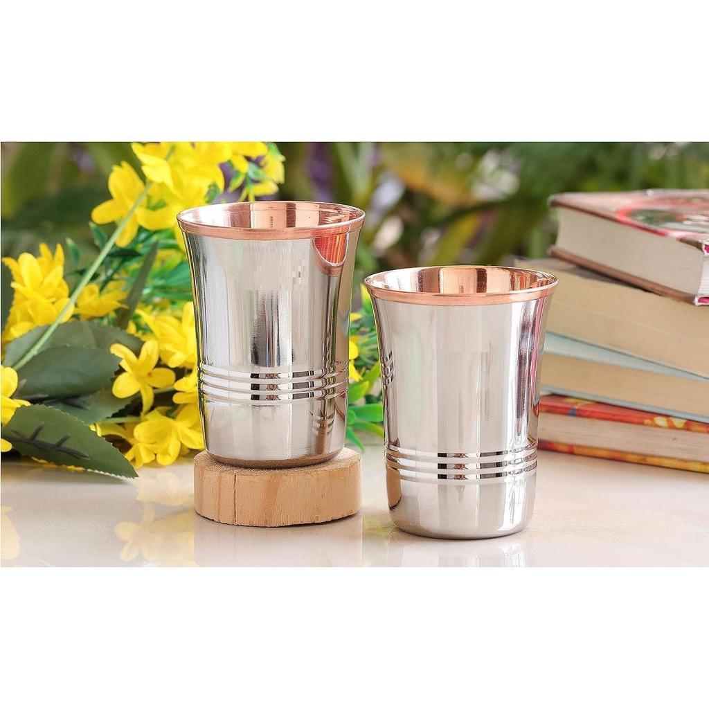 Steel Copper Glass Tumbler Set, Drinkware, Home Restaurant, 250 ML Each, 2 Pieces