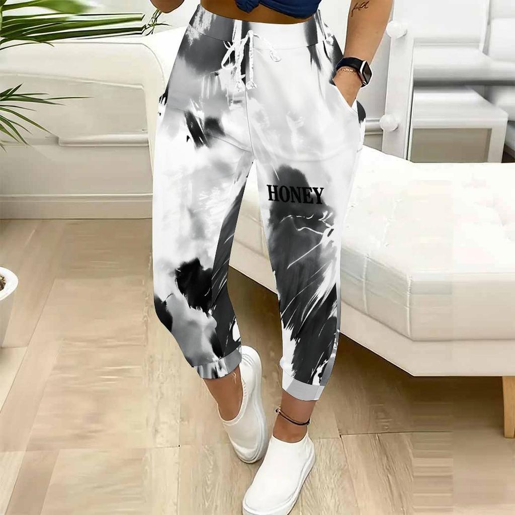 Sommer Damen Spiral Tie-Dye Print Jogginghose Lockerer Schnitt Kordelzug Jogger Elastischer Bund Tägliche Freizeit Hose