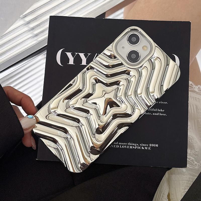 Bling Chromed Silver Gradient Five-pointed Star TPU Phone Case For iPhone 16 Pro Max 17 15 13 14 Plating Silicone Back Cover