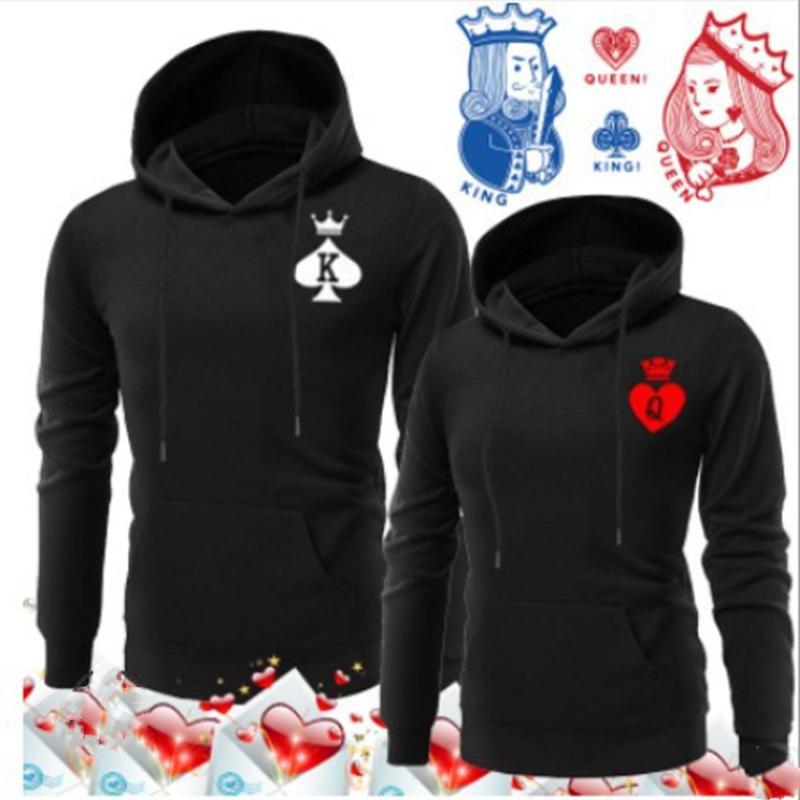 Playing Card Couples QUEEN KING Print Hooded Long Sleeve Couple Sweatshirt