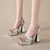 Fashion Chunky Heels Women Sandals Summer Shoes Women Sexy Thick High Heels Platform Square Toe Shoes Wedding Shoes Woman Pumps Sandales