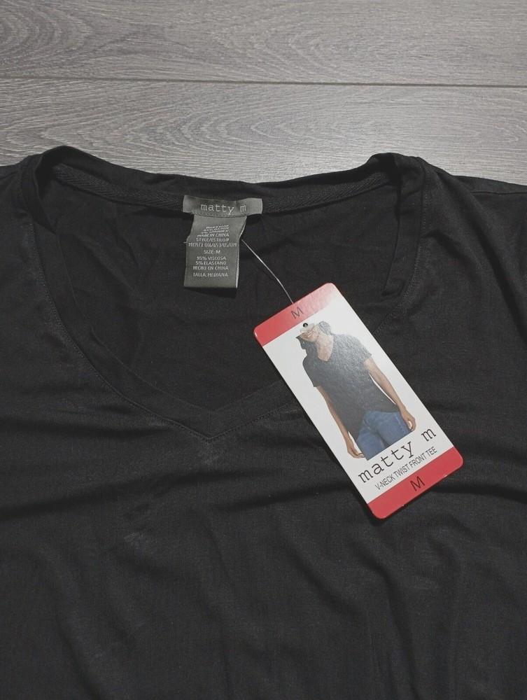 Matty M Shirt Adult Medium Black Short Sleeve V-Neck Twist Knot Womens Unisex T-Shirt L