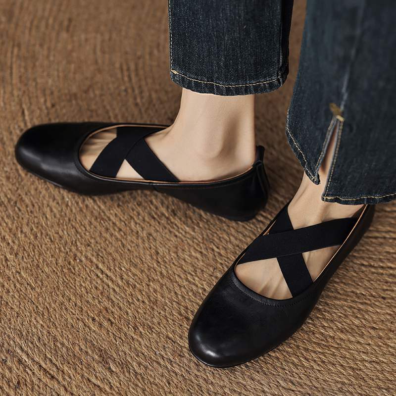 Krazing Pot Cow Skin Fashion Spring Autumn Flat with Women Round Toe Shoes Ballet Dancer Shallow Flats