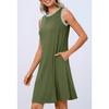 YYFS Women's Fashion Summer Spring Solid Color Print Sleeveless O-Neck Loose Waistline Casual Dresses