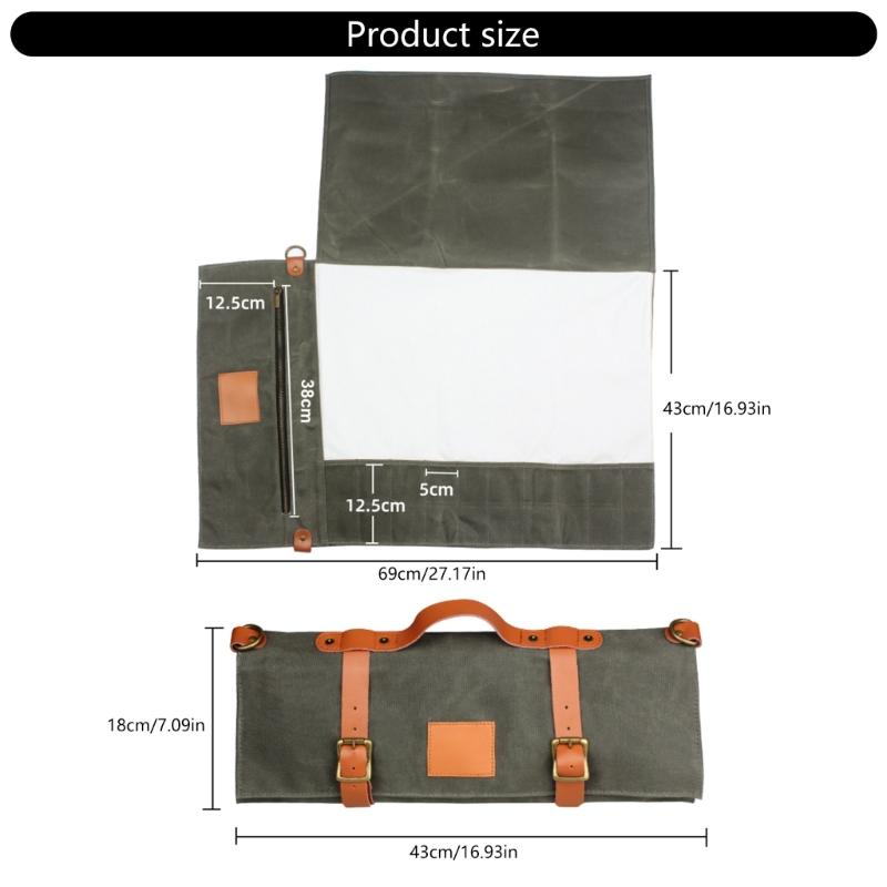 Stylish and Practical Cooking Tool Bag Canvas Chefs Tool Roll Pouches for Pastry Chefs BBQ Lover and Culinary Students