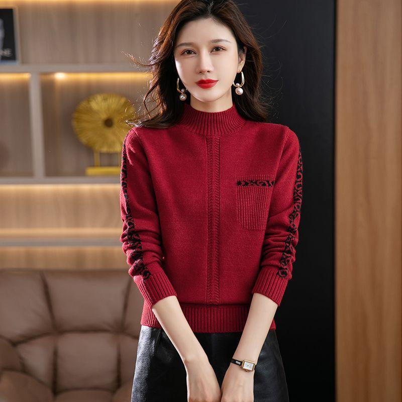 Half Turtleneck Warm Sweater for Women Short Solid-color Loose Knitted Sweater for Autumn and Winter Casual Long-sleeved Pullover