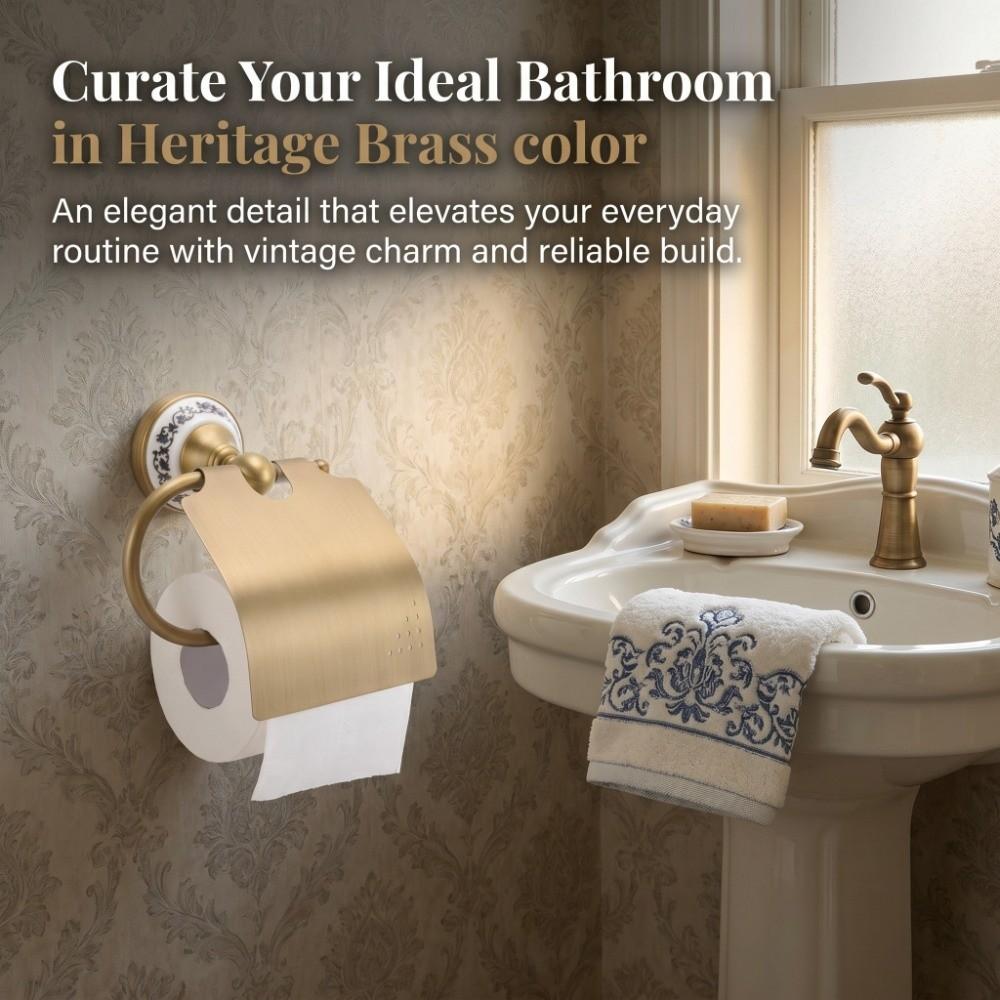 Brass Blue and White Porcelain Paper Towel Holder Tissue Holder  Bathroom Restroom Toilet