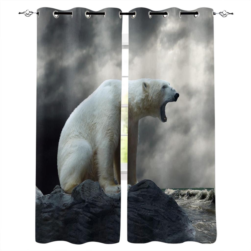 Polar Bear Reef Dark Clouds Home Decor Window Curtains Bedroom Kitchen Curtain Panel Curtains for Living Room