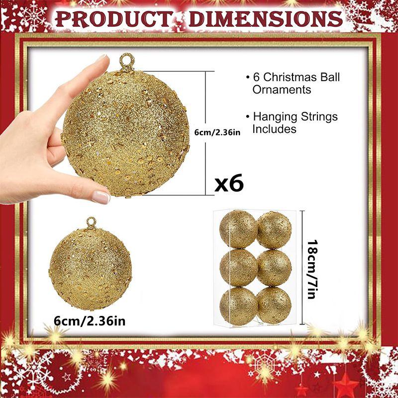 6Pcs/box Big Christmas Balls Gold Glitter Christmas Ball for Xmas Tree Hanging Ornaments Home Party 2025 New Year Gift Navidad