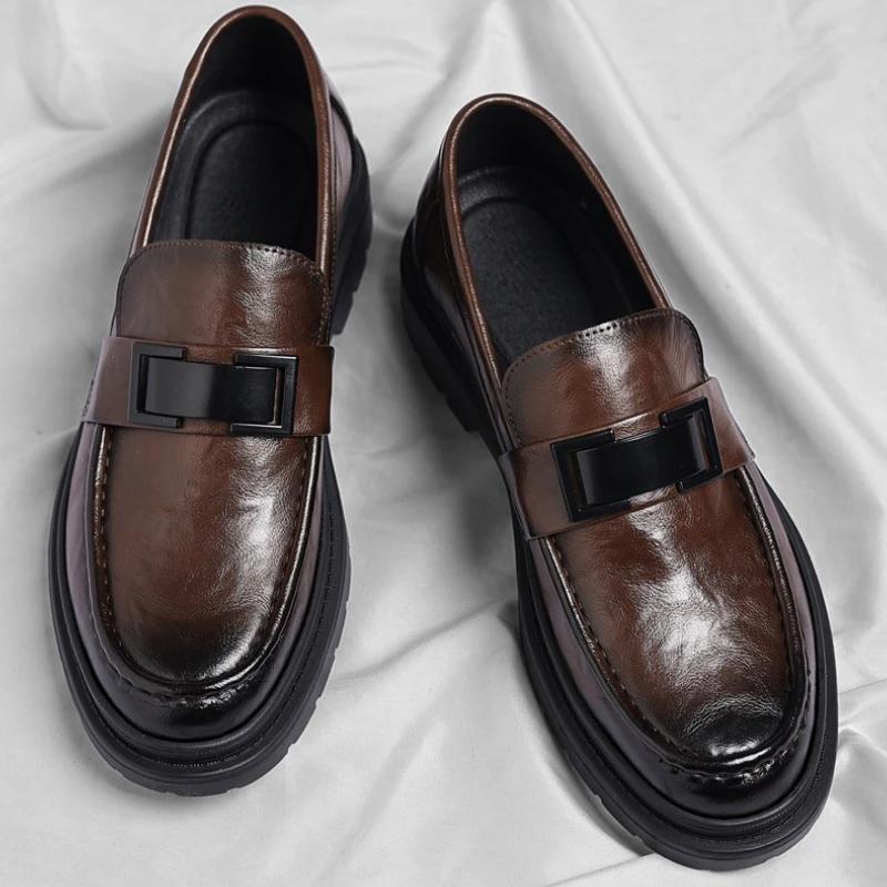 Spring Autumn Slip-On Loafers for Men Soft Soled Business Men Dress Shoes British Solid Color Designer Leather Shoe Male