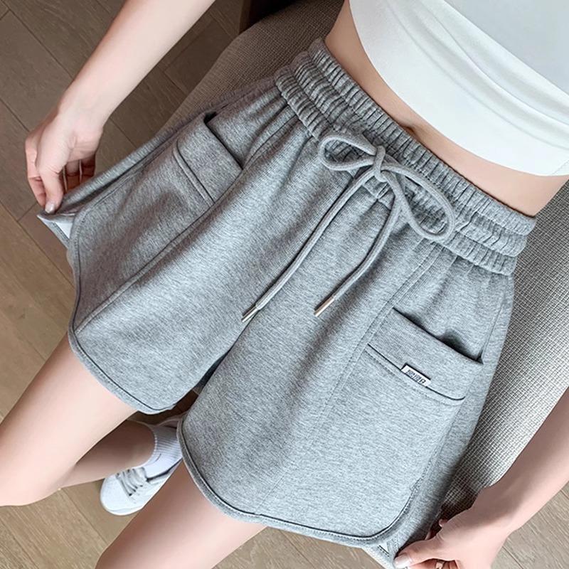 Gray sports shorts women's summer thin high waist and thin wide legs loose straight outside running casual three-point pants