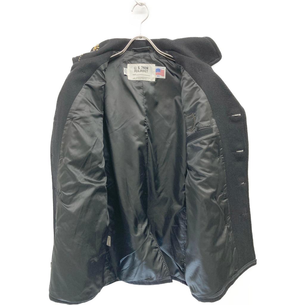 SCHOTT ×HTC 41082 Black Wool Studded Pea Coat coat 40 blackUsed