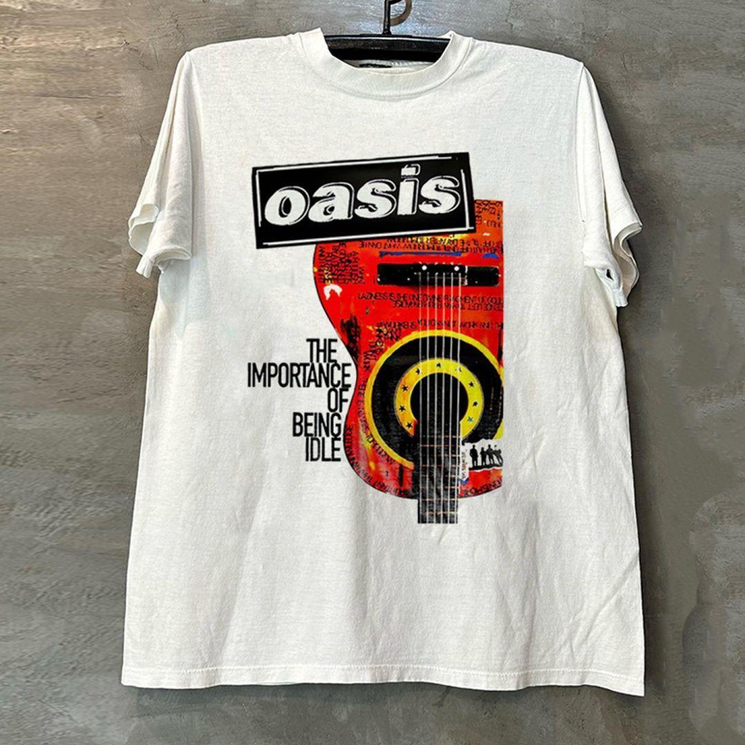 

Oasis Guitar Rock Style Short-sleeved T-shirt, Hiphop American Style Versatile Round-neck T-shirt, Trendy 4XL