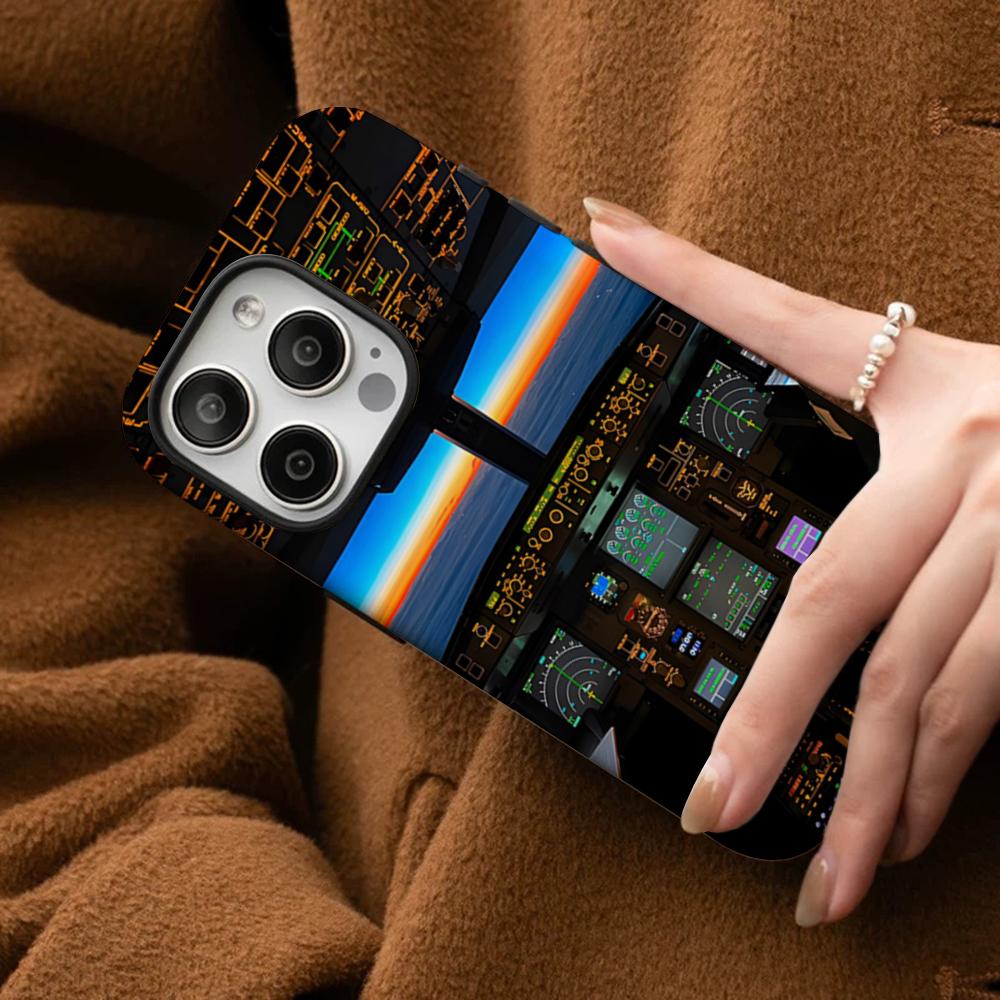 Aircraft Cockpit Helicopter Airplane Phone Case For IPhone 16 15 14 13 12 11 Pro Max Plus Samsung S24 S23 Ultra Glossy HD Hard P