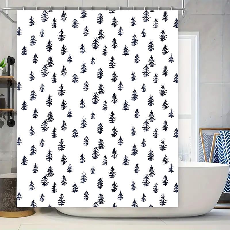 

Modern Minimalist Pine Tree Printed Shower Curtain Waterproof Bathroom Decor With Silver Grommets White/Black Floral Pattern Blu W60H190(CM)-1 Pcs