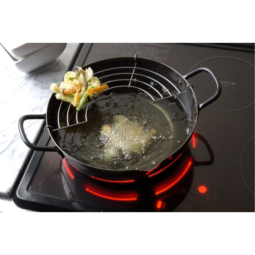 Yoshikawa SH9160 24cm Tempura Pan, Made in Japan, Gas and Induction Compatible, with Strainer, Iron