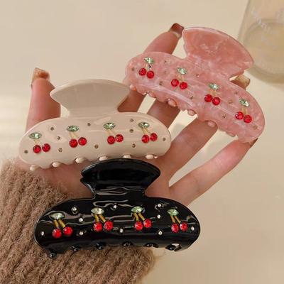 Rhinestone Fruit Cherry Crystal Hair Claw For Women Korean Elegant Acetate Claw Clip Popular Hair Catches Hair Accessories