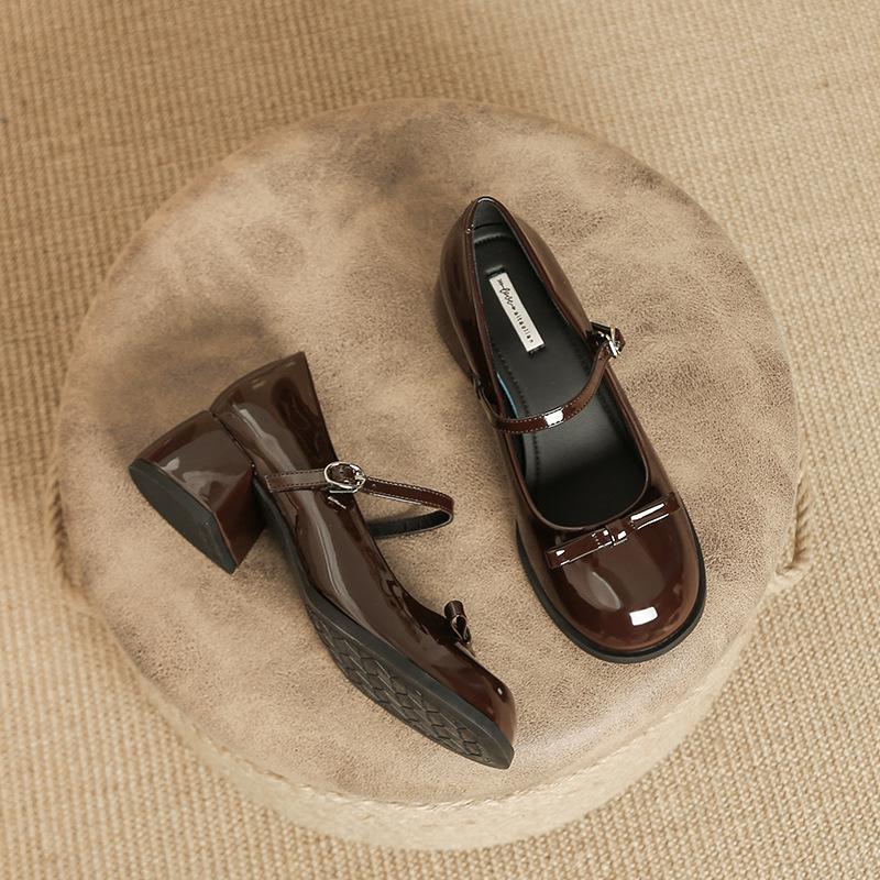 

Туфли-лодочки на среднем толстом каблуке с круглым носком, с мелким вырезом, туфли Мэри Джейн для женщин 40 темно-коричневого