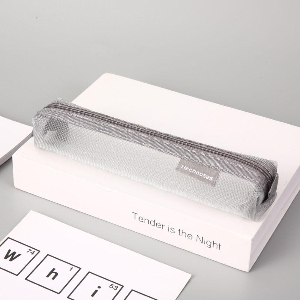 Jednoduchá průhledná síťovaná taška na tužky Přenosná taška na tužky pro studentské zkoušky Mini čtvercová taška na psací potřeby