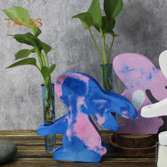 1 Set Bunny Flower Vase Mold with 3 Hydroponic Plants Test Tube DIY Easter Rabbit Plants Propagation Station Epoxy Resin Casting Silicone Mold